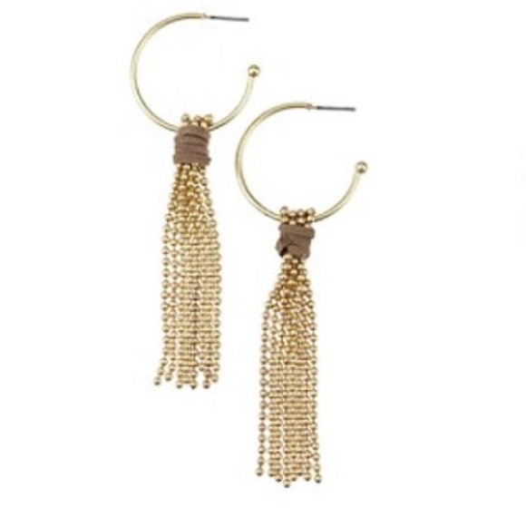 Relativity Gold tone Post Open Hoop Tassel Earrings - Picture 2 of 5
